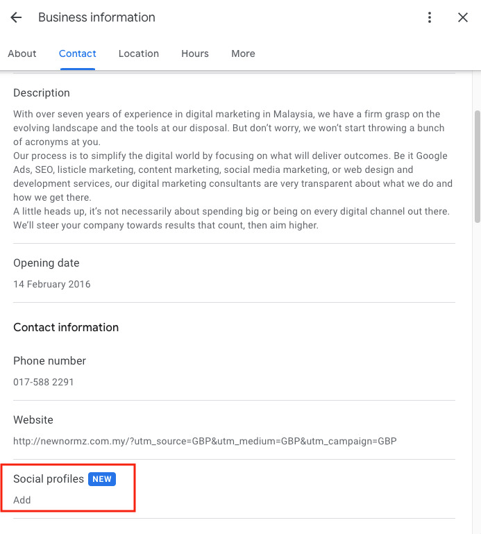 Add social profiles in Google Business Profile (GBP)