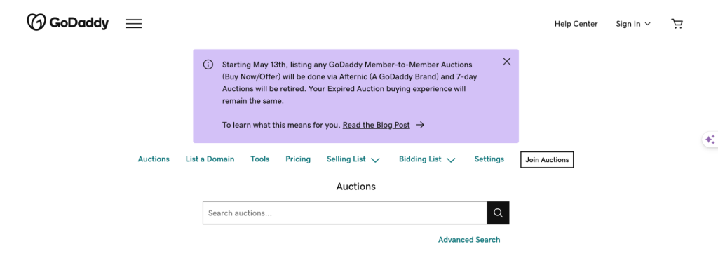 GoDaddy Auctions is a popular platform under GoDaddy that allows auction bidding of expired domains.