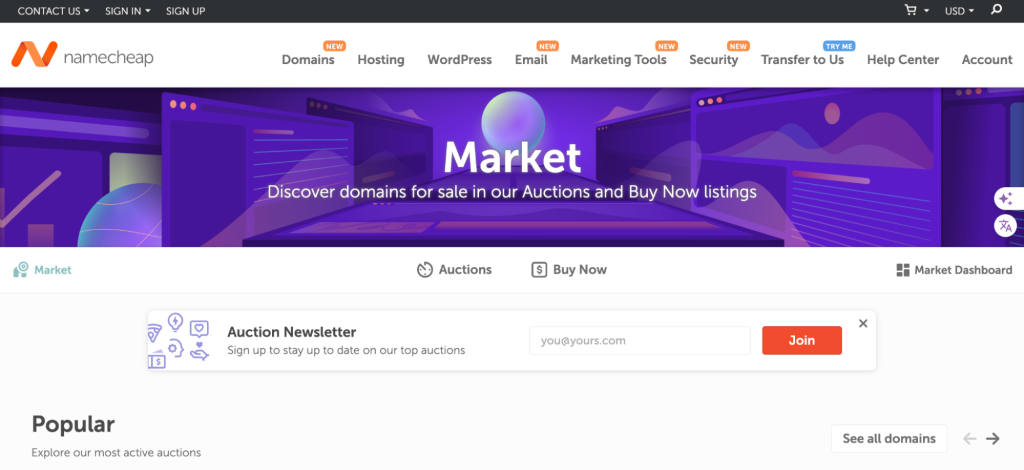 Namecheap offers competitive pricing and an extensive domain inventory