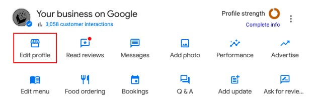 Assess the business listing you manage by clicking edit profile.