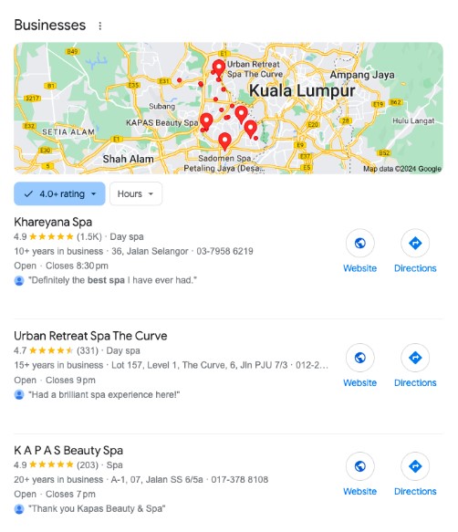 Google highlighted the keyword best spa in the GBP review.