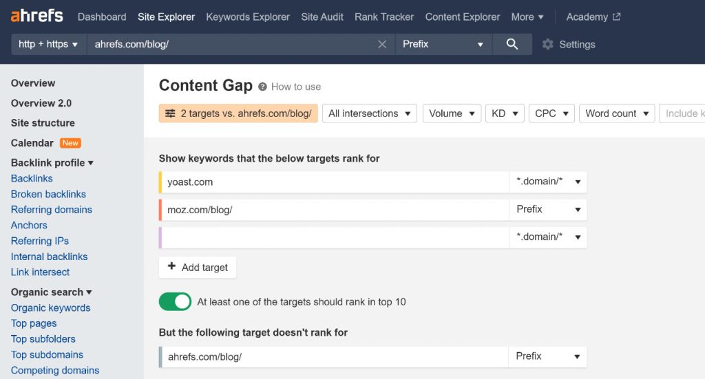 Use Ahrefs Content Gap Tool to analyse competitors 1