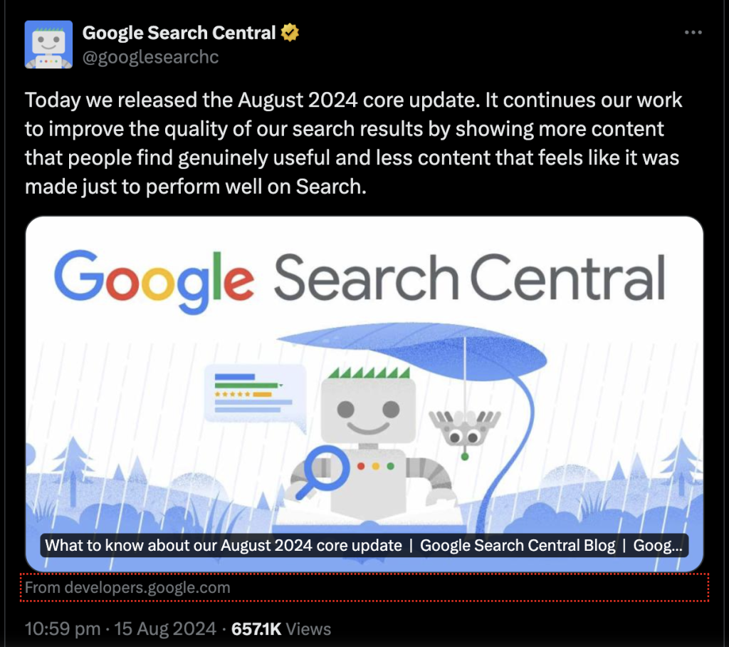 Google Search Central aout August 2024 Core Update