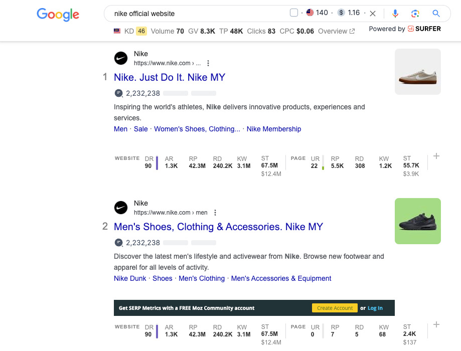 ‘Nike official website is a navigational keyword
