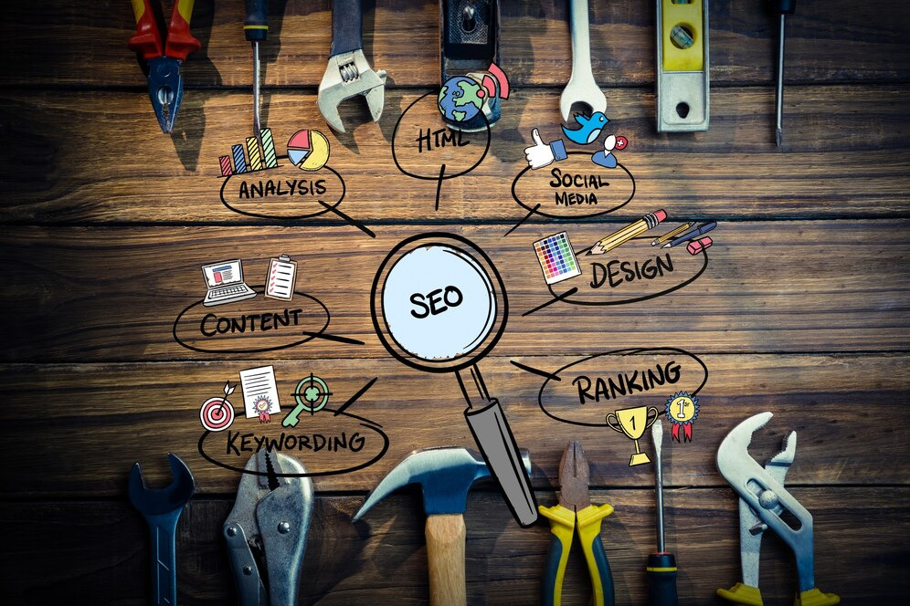 Various tools around the acronym SEO represent the range of tool options for optimisation