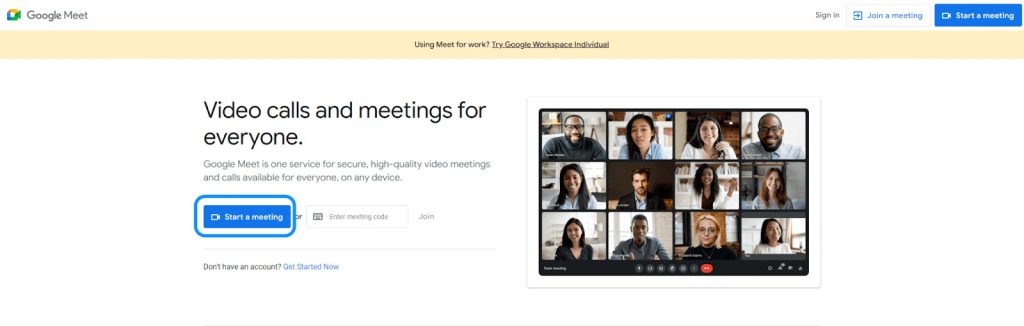 Start a Google Meet Meeting